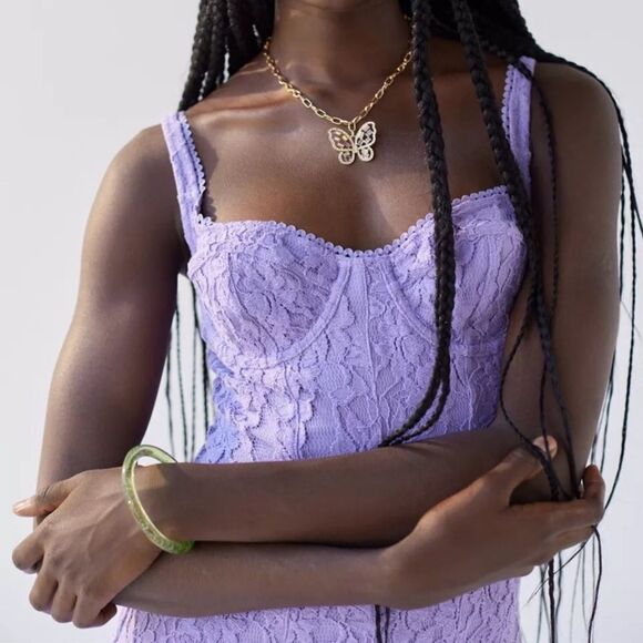 💜 Urban Outfitters 💜 Adelaide LACE bustier dress purple lavender size L - Picture 3 of 12